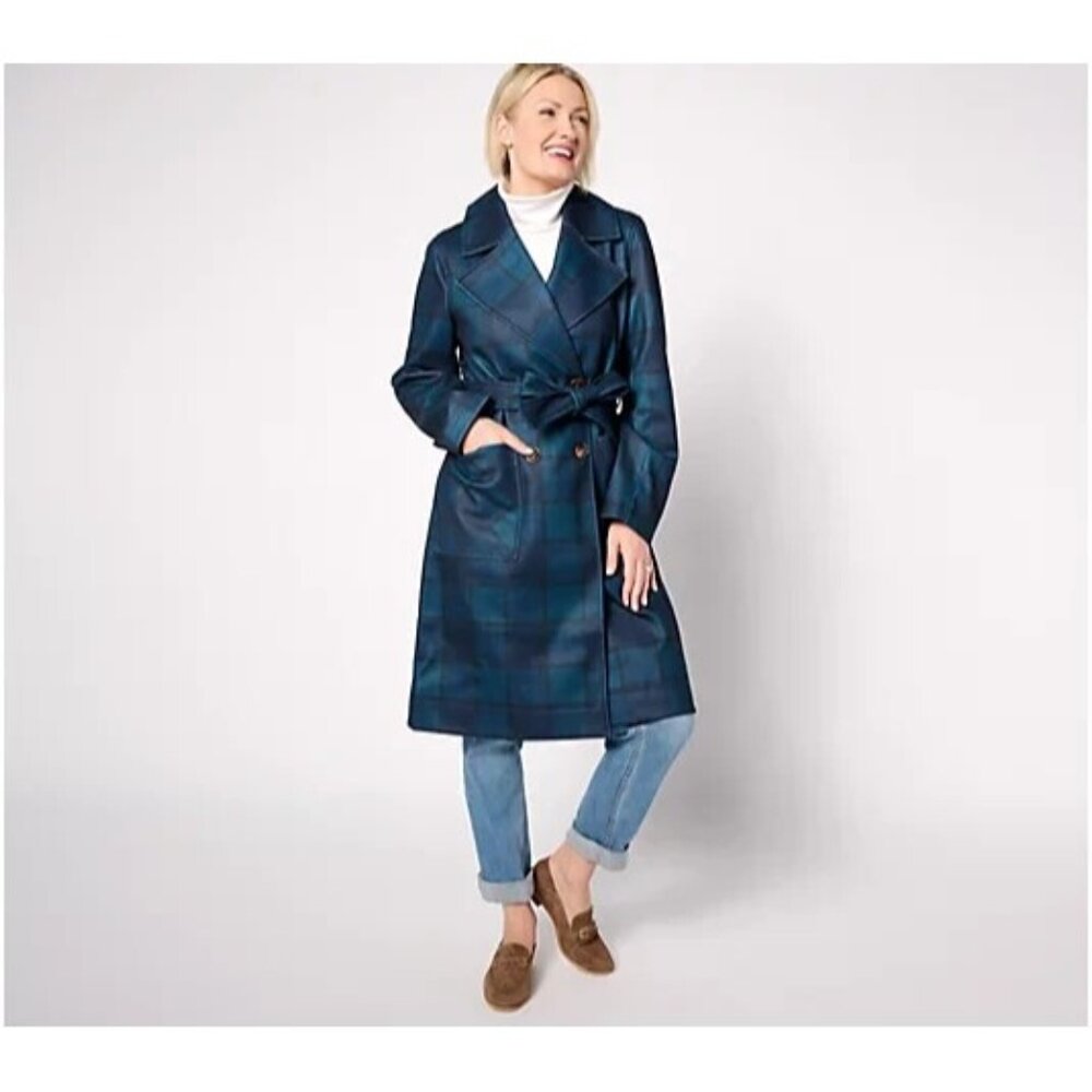 Thread Collective Trench Patterned Trench Coat Navy Plaid,Large A621194